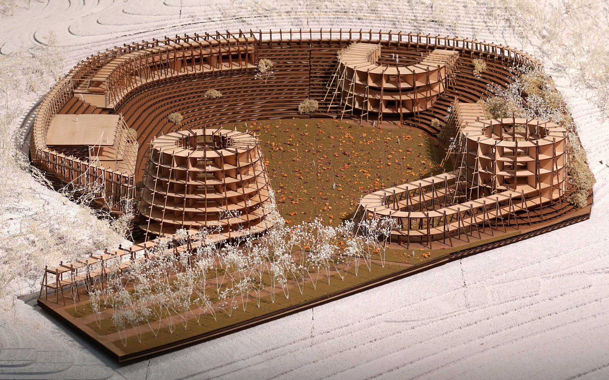 a cardboard model of a campus building