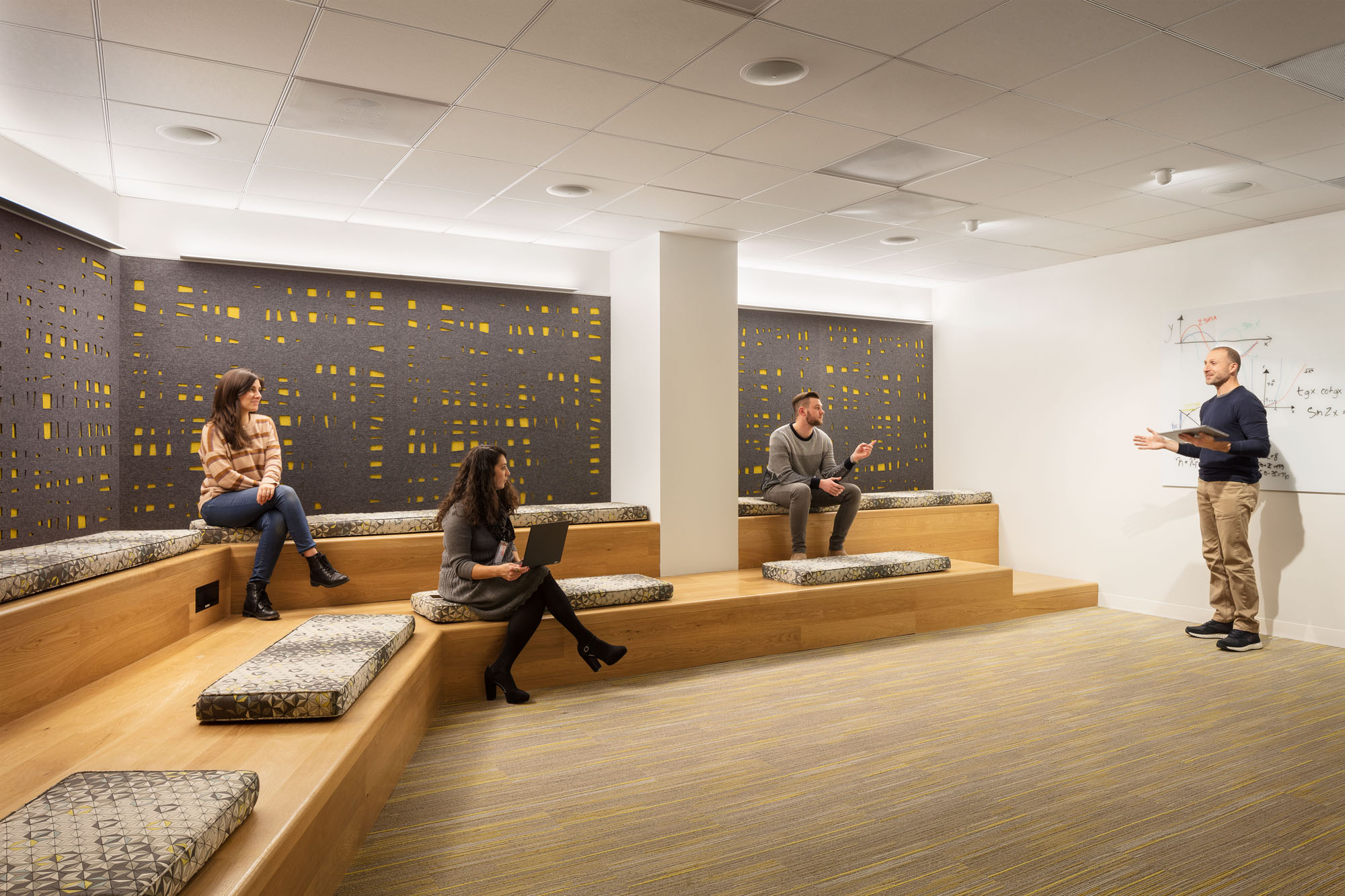 interior office space with seating on benches