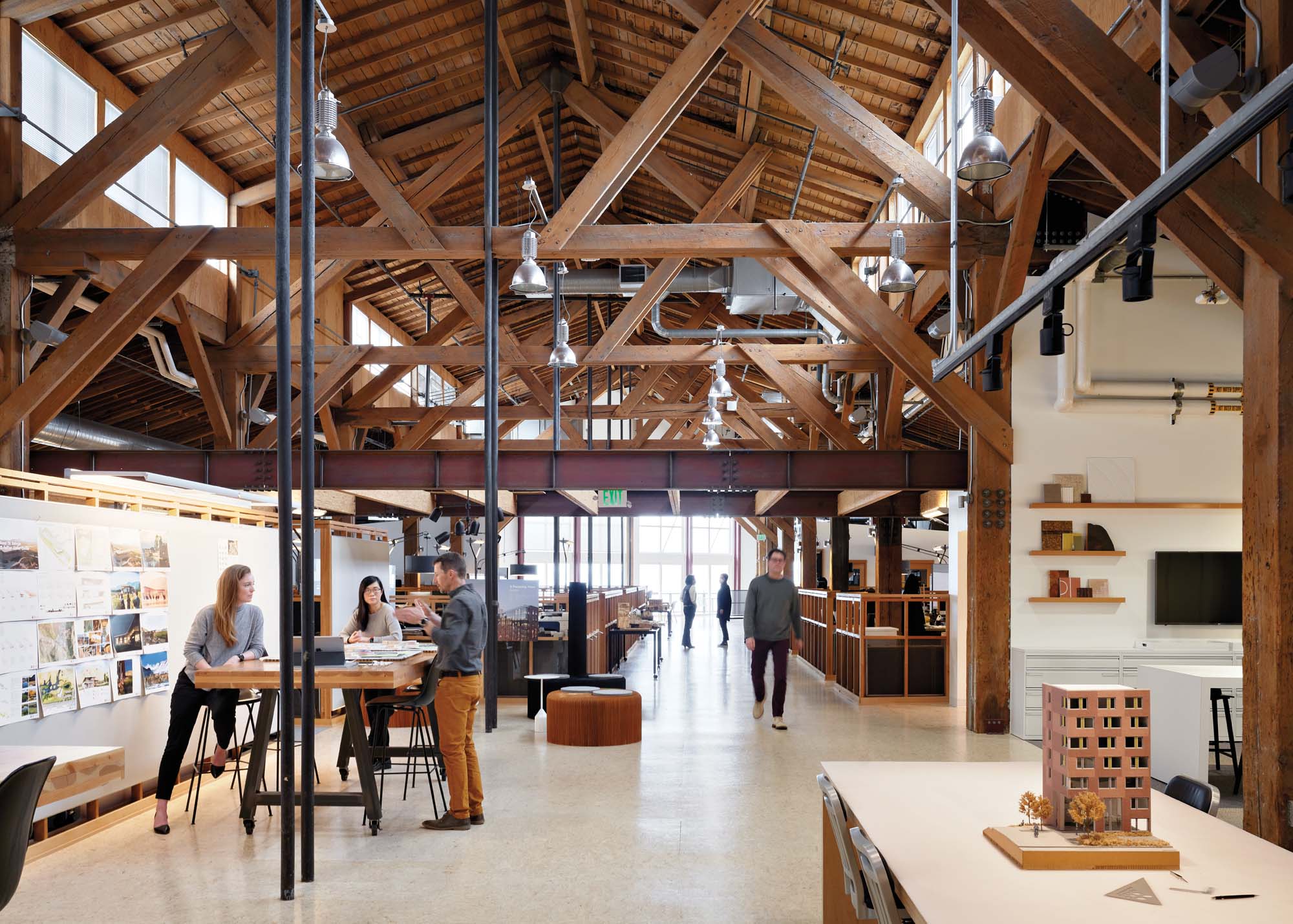 Office interior with wood and steel details