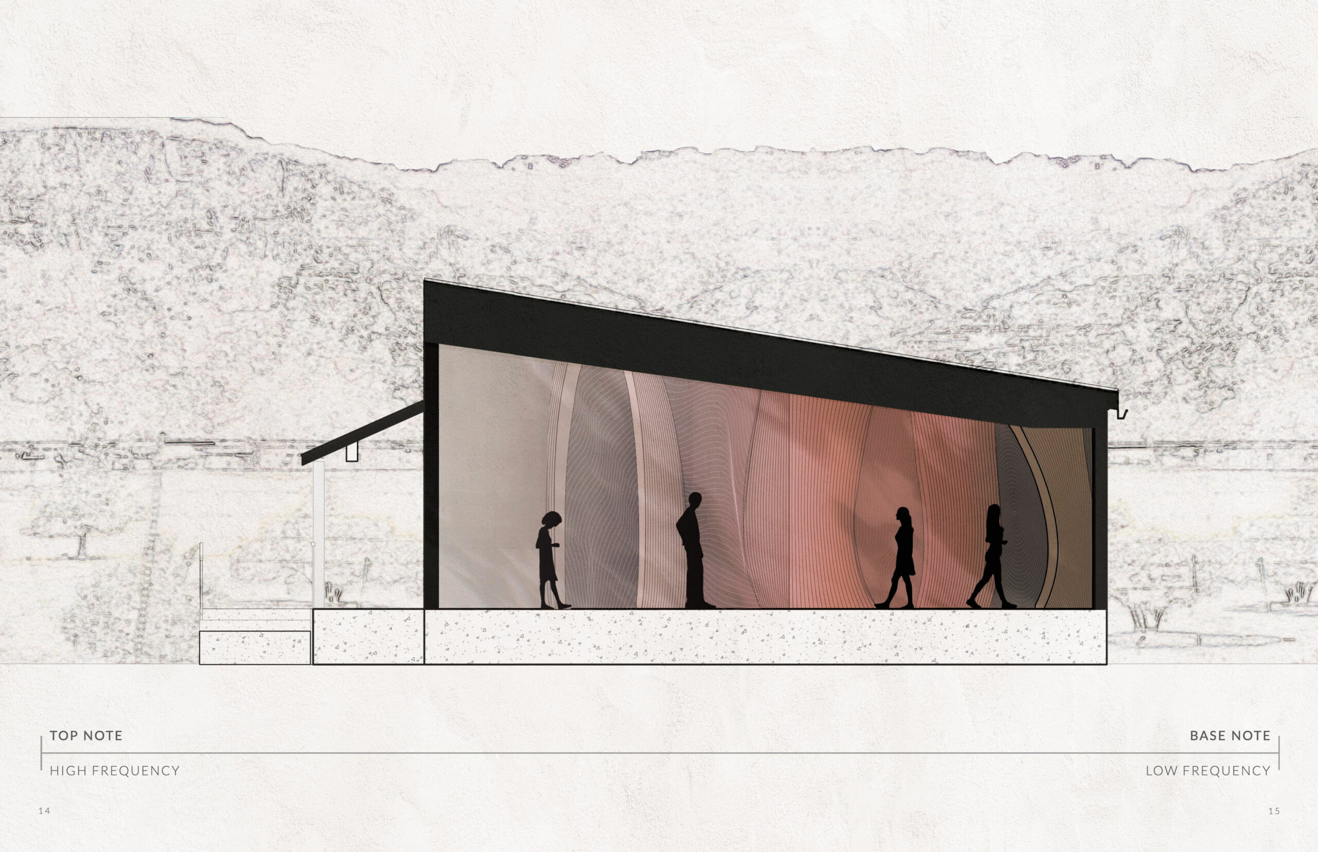 Illustration of a building with four people inside exploring